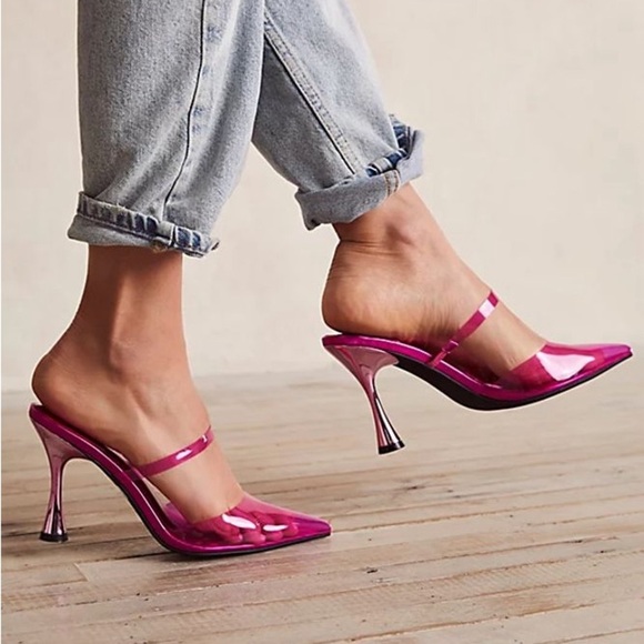Jeffrey Campbell x Free People Mika Vinyl Heels in Fuchsia - Picture 1 of 10